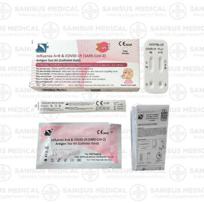 Test Rápido de Antígenos Combinado 3 en 1 COVID-19 y Gripe A y B con Hisopo Nasal (Oro Coloidal) de DeepBlue - 1 Prueba